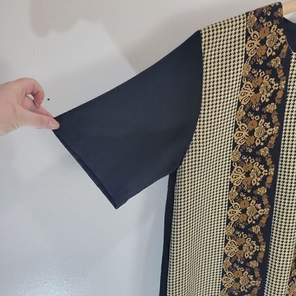 Vintage Floating Layers High Low Houndstooth and Brown Florals Blouse - Picture 5 of 8